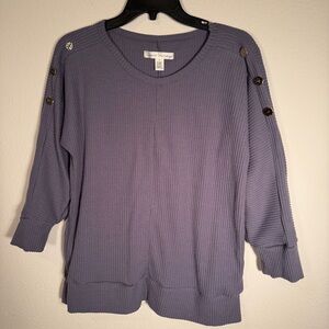French Laundry Lavender Button-Shoulder Ribbed Knit Top